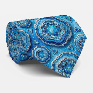 Luxury Faux Silk Ocean Blue Geode Neck Tie