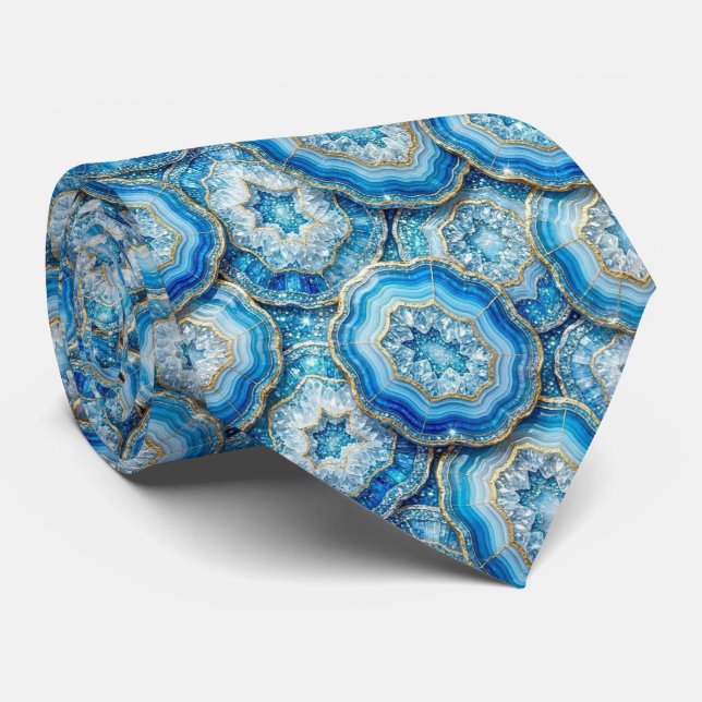 Luxury Faux Silk | Ocean Blue Geode Neck Tie (Rolled)