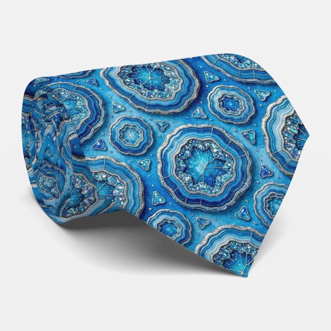 Luxury Faux Silk | Ocean Blue Geode Neck Tie (Rolled)
