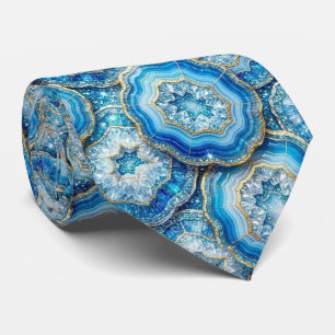Luxury Faux Silk Ocean Blue Geode Neck Tie