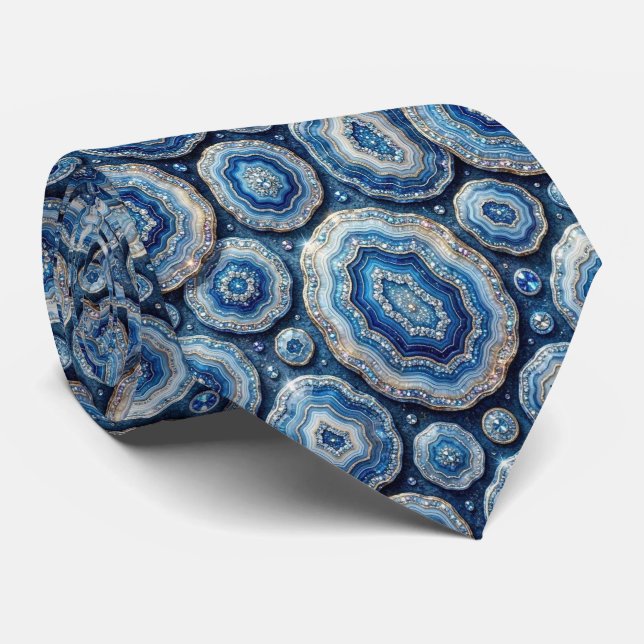 Luxury Faux Silk | Ocean Blue Geode Neck Tie (Rolled)