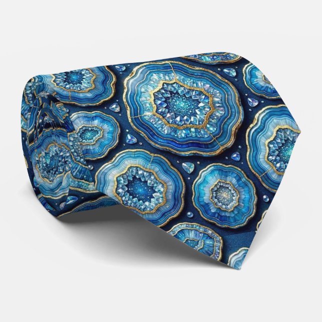 Luxury Faux Silk | Ocean Blue Geode Neck Tie (Rolled)