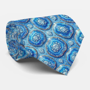 Luxury Faux Silk Ocean Blue Geode Neck Tie