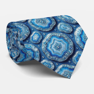 Luxury Faux Silk Ocean Blue Geode Neck Tie