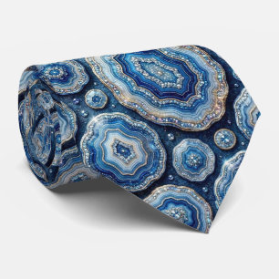 Luxury Faux Silk Ocean Blue Geode Neck Tie
