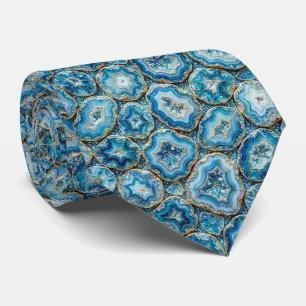 Luxury Faux Silk Ocean Blue Geode Neck Tie