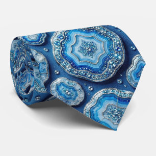 Luxury Faux Silk Ocean Blue Geode Neck Tie