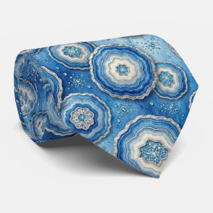 Luxury Faux Silk Ocean Blue Geode Neck Tie