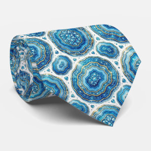 Luxury Faux Silk Ocean Blue Geode Neck Tie
