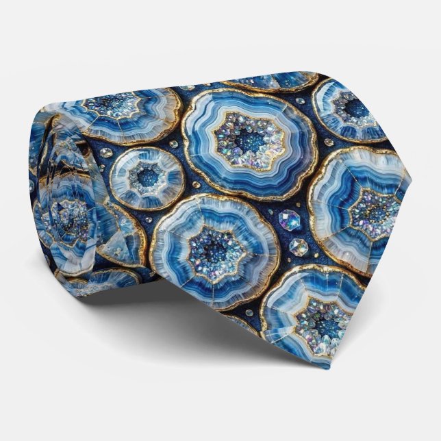 Luxury Faux Silk | Ocean Blue Geode Neck Tie (Rolled)