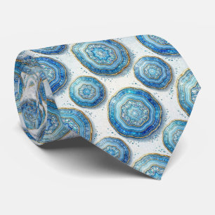 Luxury Faux Silk Ocean Blue Geode Neck Tie