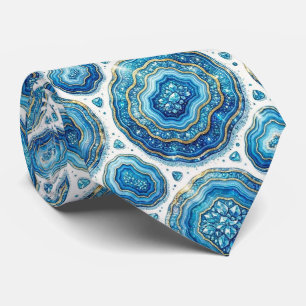 Luxury Faux Silk Ocean Blue Geode Neck Tie