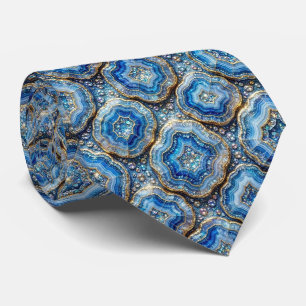 Luxury Faux Silk Ocean Blue Geode Neck Tie