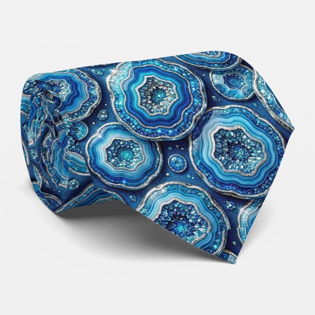 Luxury Faux Silk | Ocean Blue Geode Neck Tie (Rolled)