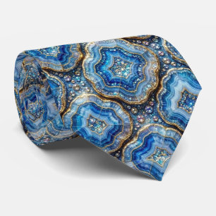 Luxury Faux Silk Ocean Blue Geode Neck Tie