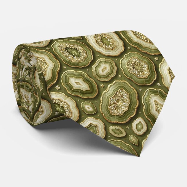 Luxury Faux Silk | Olive + Gold Geode Neck Tie (Rolled)