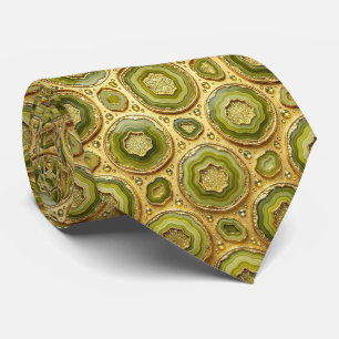 Luxury Faux Silk Olive + Gold Geode Neck Tie