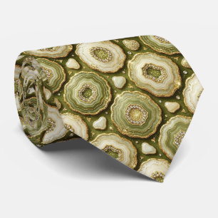 Luxury Faux Silk Olive + Gold Geode Neck Tie