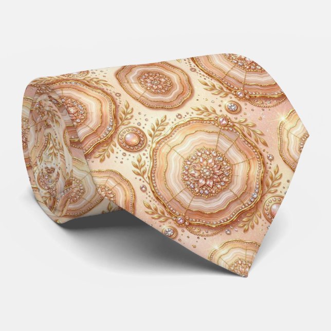 Luxury Faux Silk | Rose Gold Geode Neck Tie (Rolled)