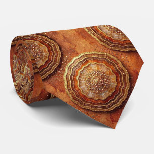 Luxury Faux Silk Rust + Gold Geode Neck Tie