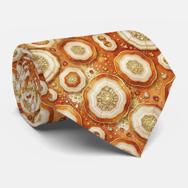 Luxury Faux Silk | Rust + Gold Geode Neck Tie (Rolled)