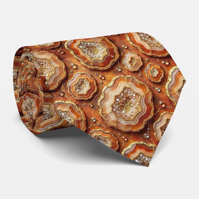 Luxury Faux Silk | Rust + Gold Geode Neck Tie (Rolled)