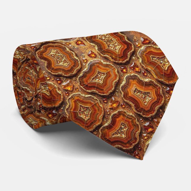 Luxury Faux Silk | Rust + Gold Geode Neck Tie (Rolled)