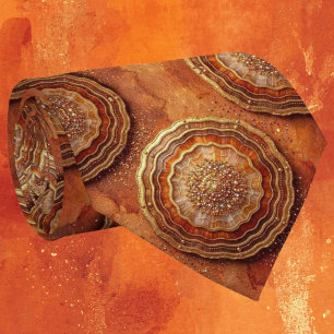 Luxury Faux Silk Rust + Gold Geode Neck Tie