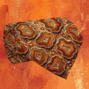 Luxury Faux Silk Rust + Gold Geode Neck Tie