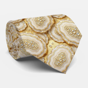 Luxury Faux Silk White + Gold Geode Neck Tie