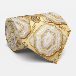 Luxury Faux Silk White + Gold Geode Neck Tie