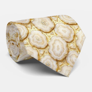 Luxury Faux Silk White + Gold Geode Neck Tie