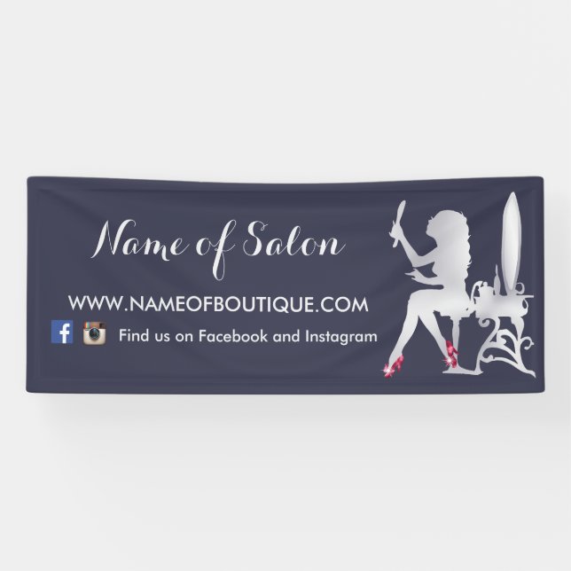 Luxury FAUX Silver Woman Makeup Artist Red Shoes Banner (Horizontal)
