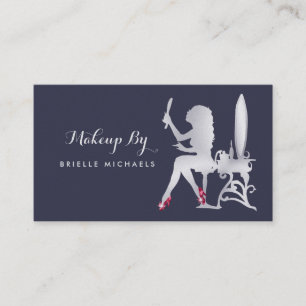 Luxury FAUX Silver Woman Makeup Artist Red Shoes Business Card