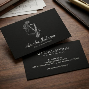 Luxury Female Musician Saxophone Player Black Business Card