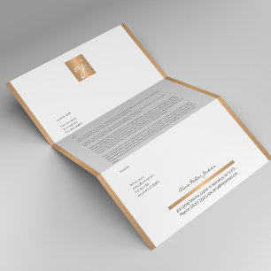Luxury feminine black white copper gold monogram custom letterhead