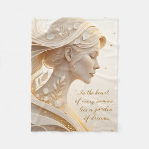 Luxury Feminine Portrait with Inspirational Quote Fleece Blanket