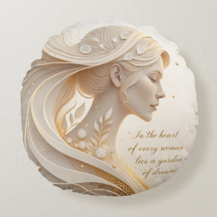 Luxury Feminine Portrait with Inspirational Quote Round Cushion