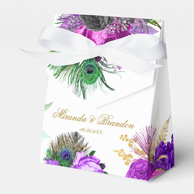 Luxury Fiesta Peacock Gold Wedding Favour Box (Front Side)