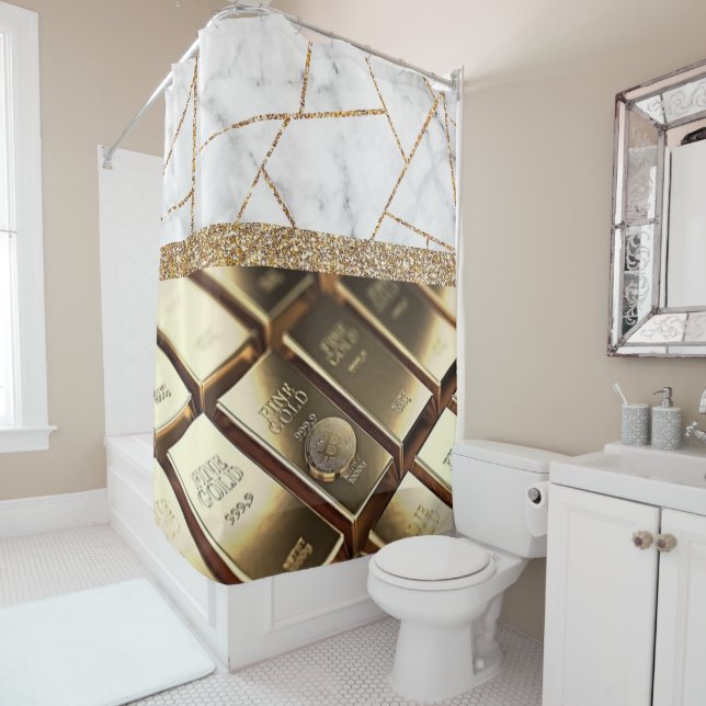 Luxury Fine Gold Interior Marble Glitter Shower Cu Shower Curtain (In Situ)
