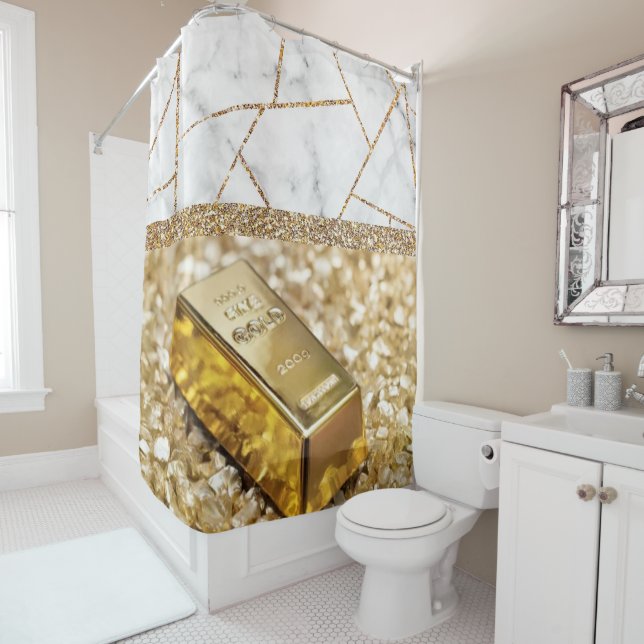 Luxury Fine Gold Interior Marble Glitter Shower Curtain (In Situ)