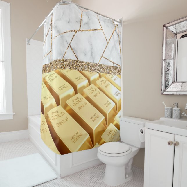 Luxury Fine Gold Interior Marble Glitter Shower Curtain (In Situ)