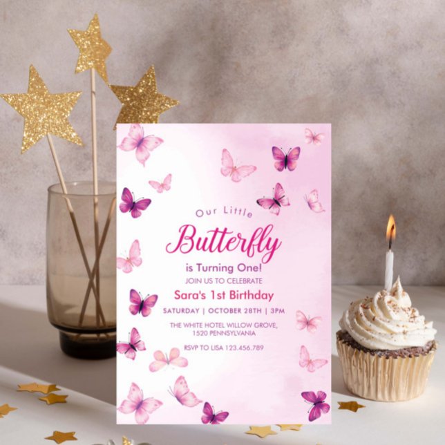 Luxury First 1st Birthday Butterflies Party Invitation (Creator Uploaded)