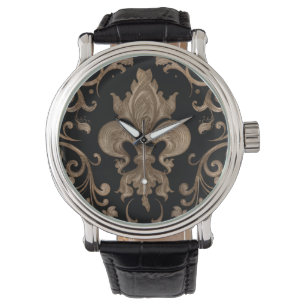 Luxury Fleur-de-lis ornament - black and gold Watch