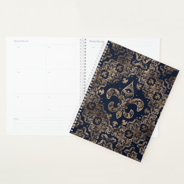 Luxury Fleur-de-lis Ornament - gold and dark blue Planner (Display)