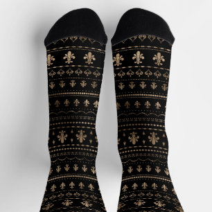 Luxury Fleur-de-lis pattern black and gold  Socks