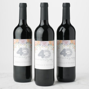 Luxury Floral 40th Wedding Anniversary Wine Label