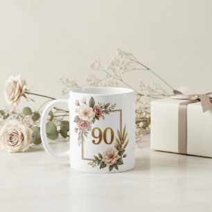 Luxury Floral 90th Birthday Commemorative Coffee Mug