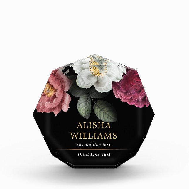 Luxury Floral Black Gold Personalised  Photo Block (Front)