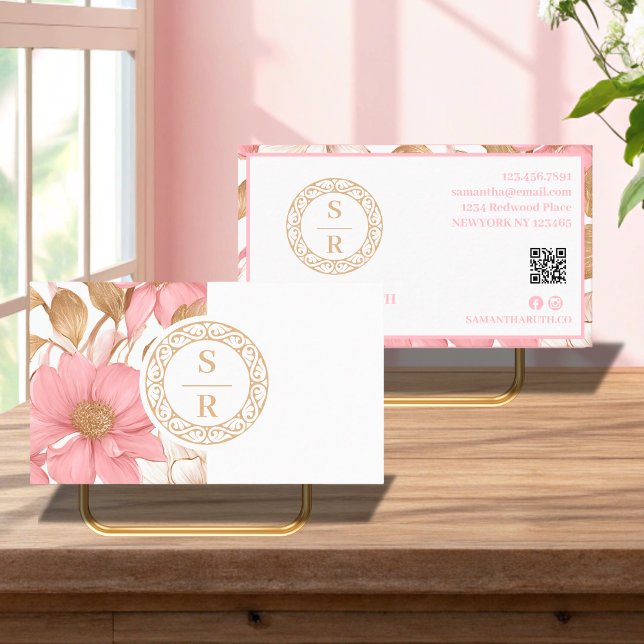 Luxury Floral Botanical Monogram Crest Logo Brand Business Card (Creator Uploaded)
